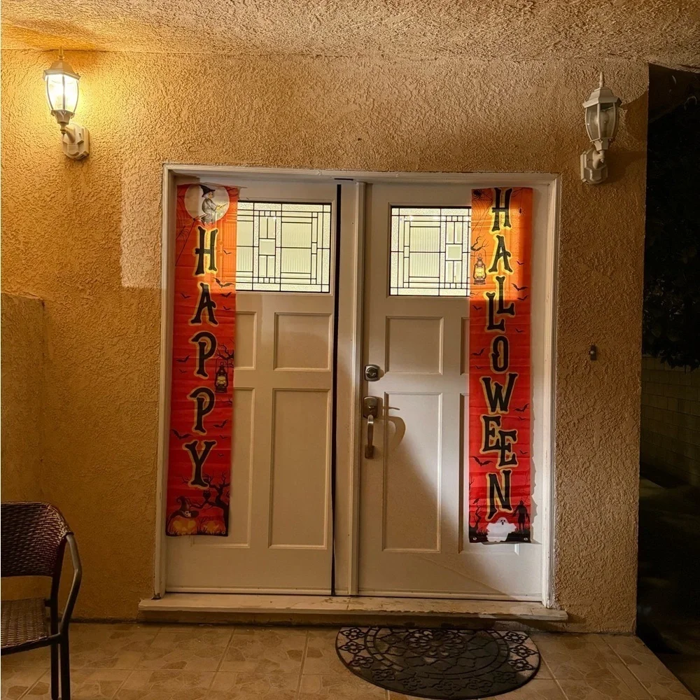 2PCS Happy Halloween Door Banners Porch Hanging Decoration Party Entryway